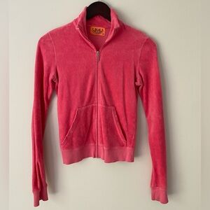 Juicy Couture Velour Zip Up Jacket Pink Y2K 2000s Track Hoodie Size Small